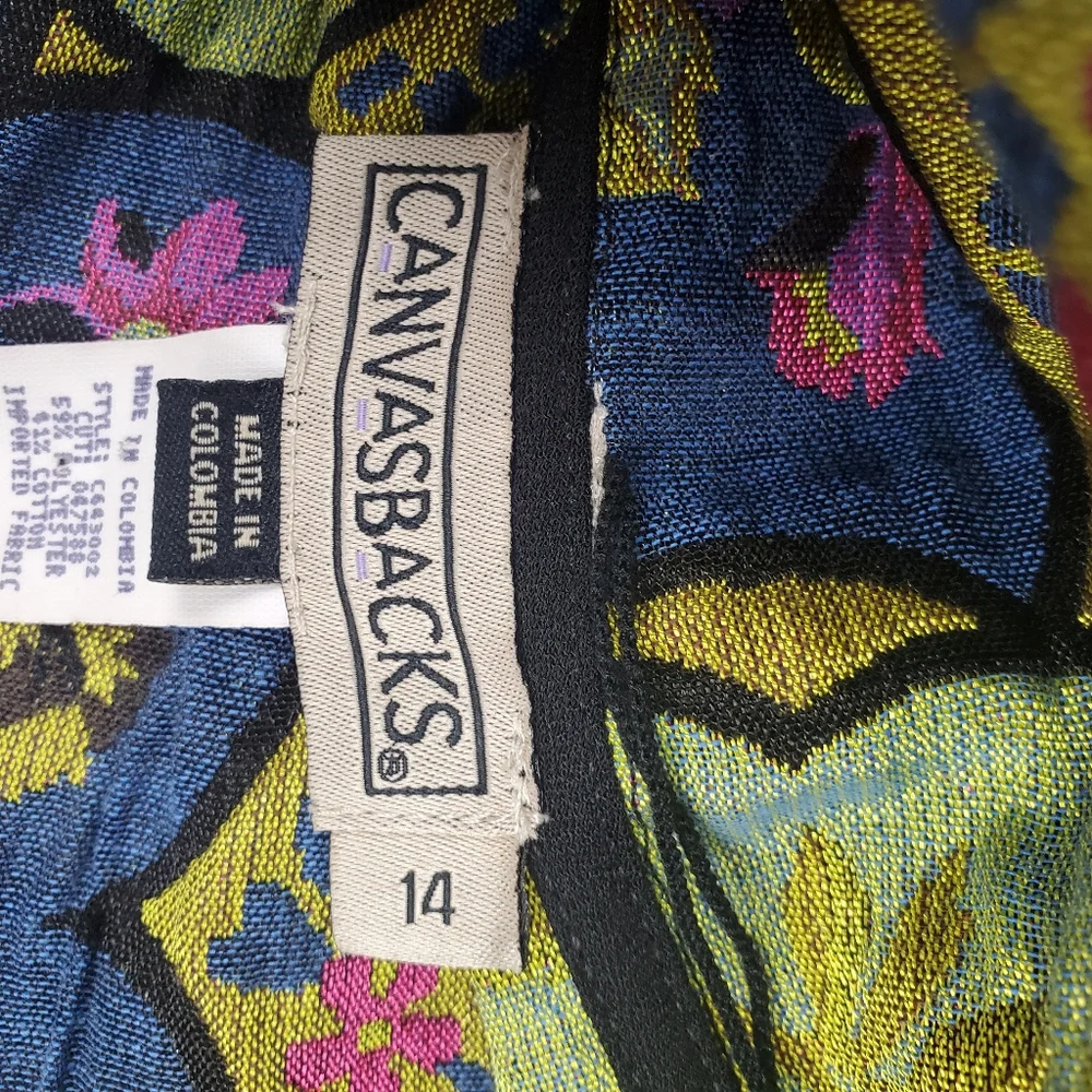 Canvasback Vintage Vibrant Multicolor Flower Cotton Blend Blazer Size 14 - Picture 8 of 9